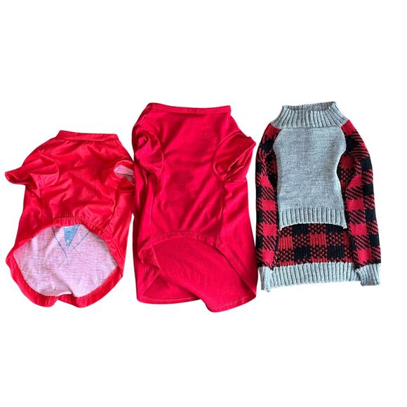 Dog Sweater and Two Shirts Red Small Pets Lot - Picture 2 of 2